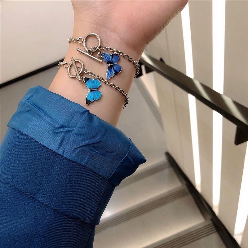 Ins blauer Schmetterling Ein-Wort-Schnallen-Armband ins super angesagtes Partnerarmband Armband Armband Mädchen