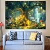 2D Enchanted Forest Tree of Life Canvas Wall Art, Magical Glowing Tree & Mushroom Print for Living Room