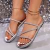 Fashion Summer Women Slippers Sexy Narrow Band Slippers Women Glitter Decoration Round Toe Flat Sandals Fashion Beach Shoes Slides Women