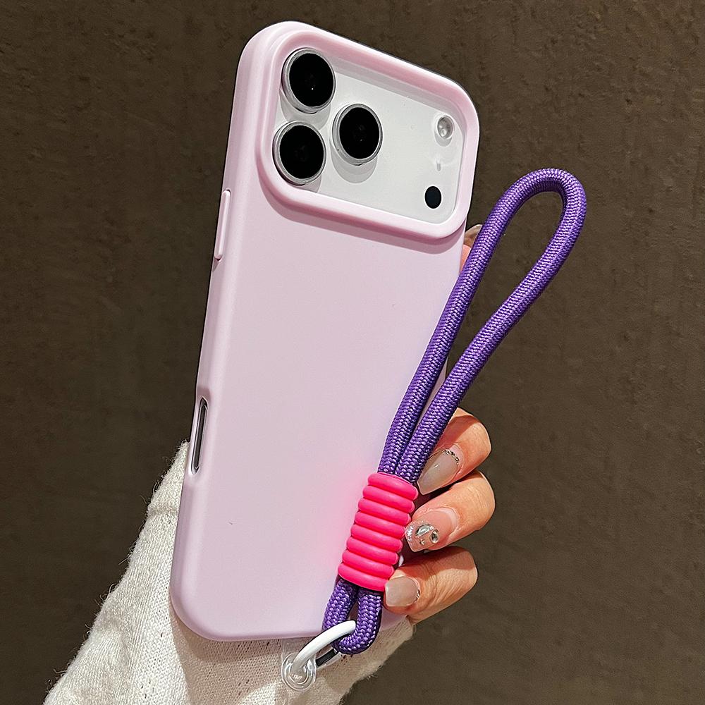 Candy Color Matte Wrist Strap Phone Case For 17 16 Pro Max 15 14 13 12 11 Air Plus Colorful Lanyard Shockproof Soft Cover