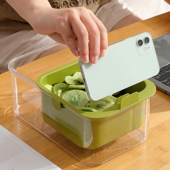 2-Layer Snack Box Fruit Bowl with Drain Basket Desktop Snack Bowl with Phone Holder Slot for Enjoying Nuts Candies Desserts Fruits