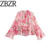 Zbzr Spring New Women Clothes Western Style Design Sense Fashion Laminated Decoration Print Shirts 3130359 330