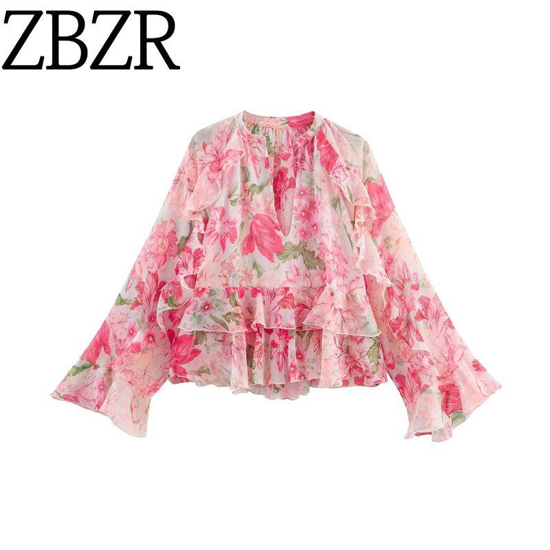 Zbzr Spring New Women clothes Western Style Design Sense Fashion Laminated Decoration Print Shirts 3130359 330