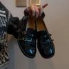 Sheepskin~ French British style leather platform small leather shoes women's one-pedal loafers round head with skirt jk single shoes