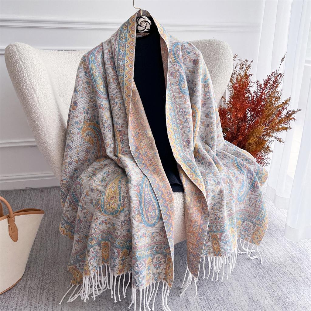 Luxury Cashmere Winter Scarves Embroidery Elegant Poncho Pareo Cape Warm Pashmina Shawl Chunky Headscarf Wrap Lady Turban