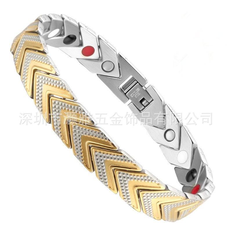 Mens Geometric Stainless Steel Magnetic Therapy Bracelet Vacuum Plated Anti-Fatigue Health Jewelry Cycling Outdoor Activities