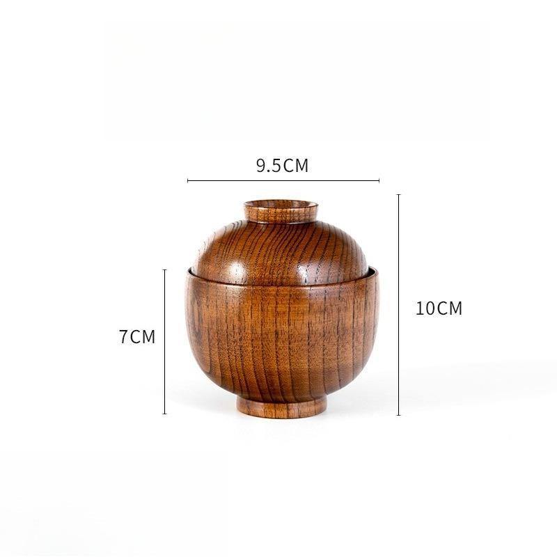 1 pièce Bol en bois avec couvercle Bol à soupe miso Sécurité enfant Anti-brûlure Bol à riz et salade Bois naturel Vaisselle de service Noix Pour