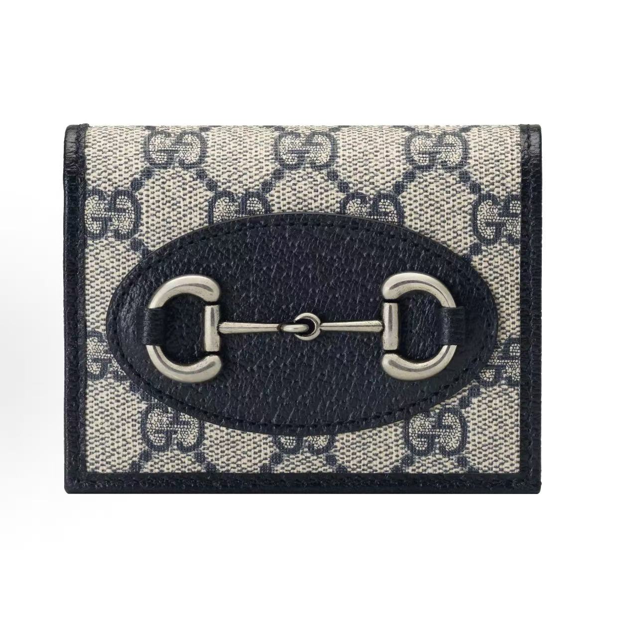 

GUCCI Horsebit 1955 horsebit buckle aged logo vintage silver buckle canvas double-fold card holder wallet unisex couple blue One Size-Basic Set (Bag+Dust Bag) синій