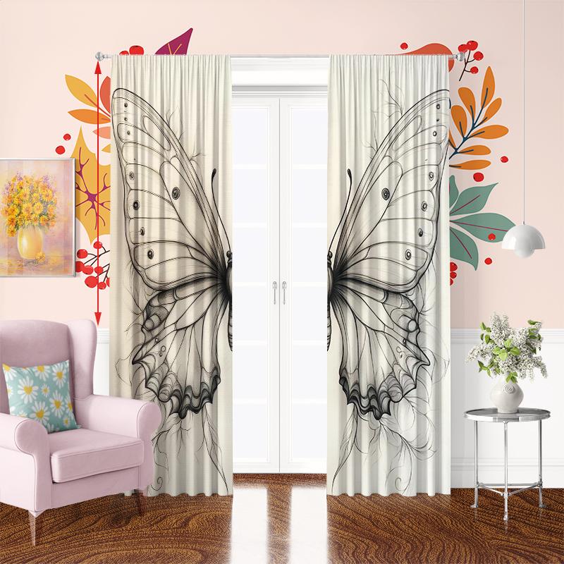 2Pcs- Vintage Butterfly - Printed Curtains -100% Polyester for Bedroom Curtains and Living Room Decor.