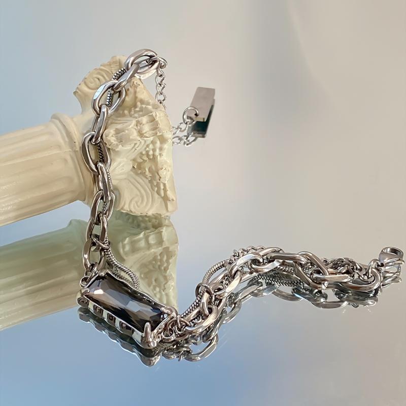 Trend Schwarzer Zirkon Titanstahl Armreif Für Männer Frauen Korea Silberfarbe Geometrische Spleißkette Armband Unisex Schmuck