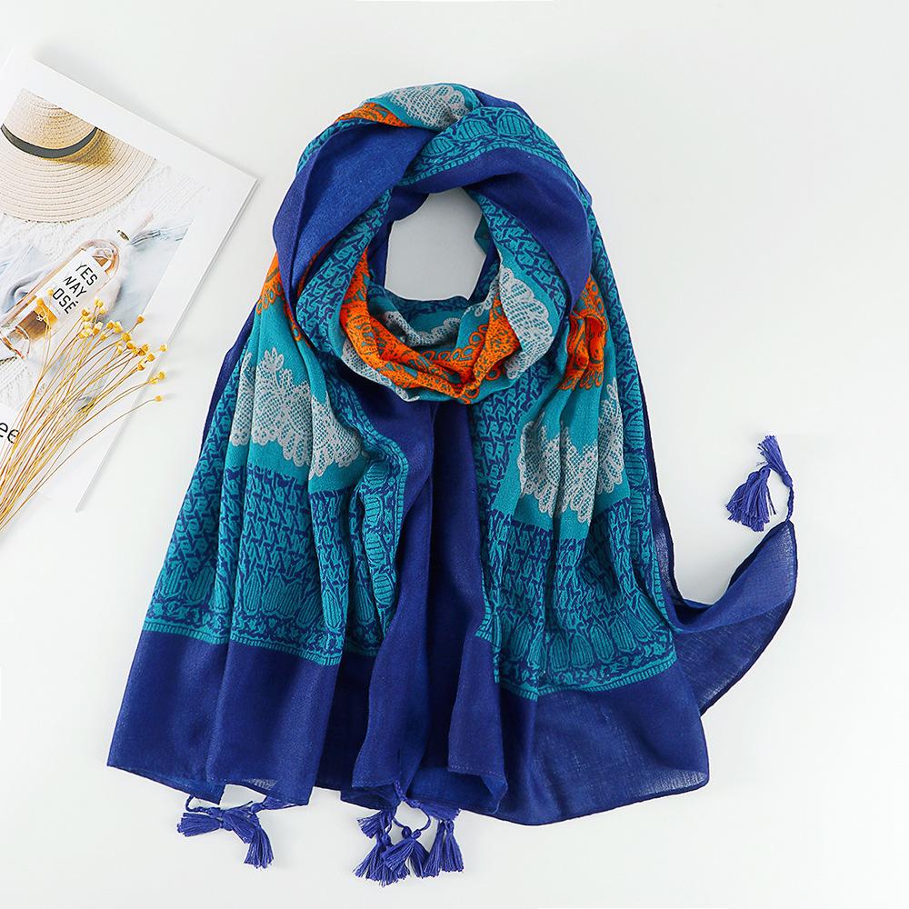 Cotton and Linen Hand Feel Scarf Chinese Style Clothing Outfit Scarf for Women's National Style Sun Protection Tassel Shawl