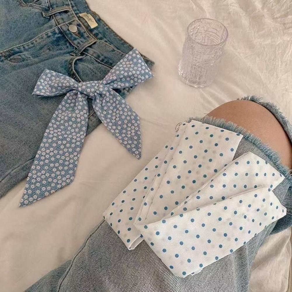 Fashion Light Blue Series Polka Dot Hair Band Plaid Pattern Thin Plaid Neckerchief Flower Plaid Head Band Hair Accessories