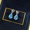 Water Drop Sea Blue Earrings Women'S 7 * 10Mm Pear-Shaped Diamond Colored Treasure Ear Jewelry