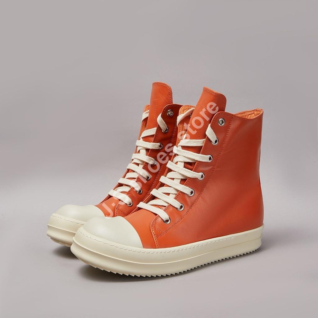 Ro Herrenschuh Orange Lederstiefel High Top Freizeitschuhe Rindsleder Sneaker Schnürschuh Klassisch Reißverschluss Damen Sneaker Rindsleder Stiefelette