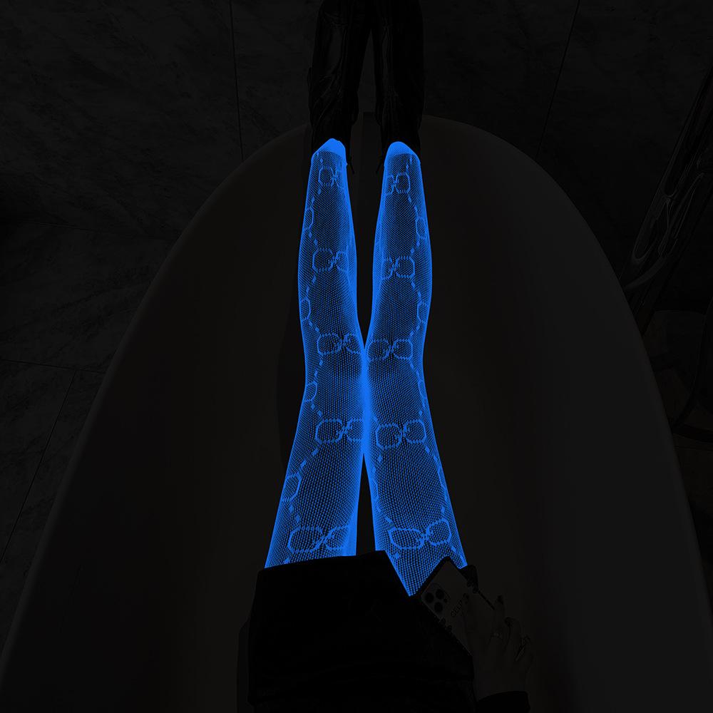Night luminous leggings blue light pantyhose lace hollow luminous fishnet socks fluorescent sexy jacquard socks