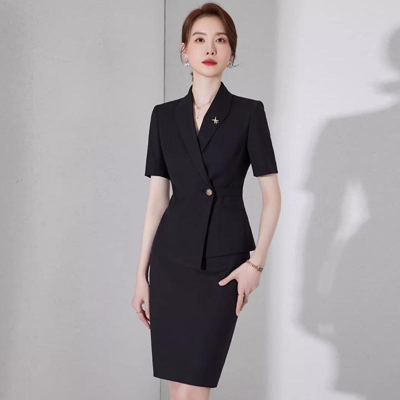 Women's 2023 Petite Summer Short Sleeve Black Suit Jacket - Professional Workwear Set