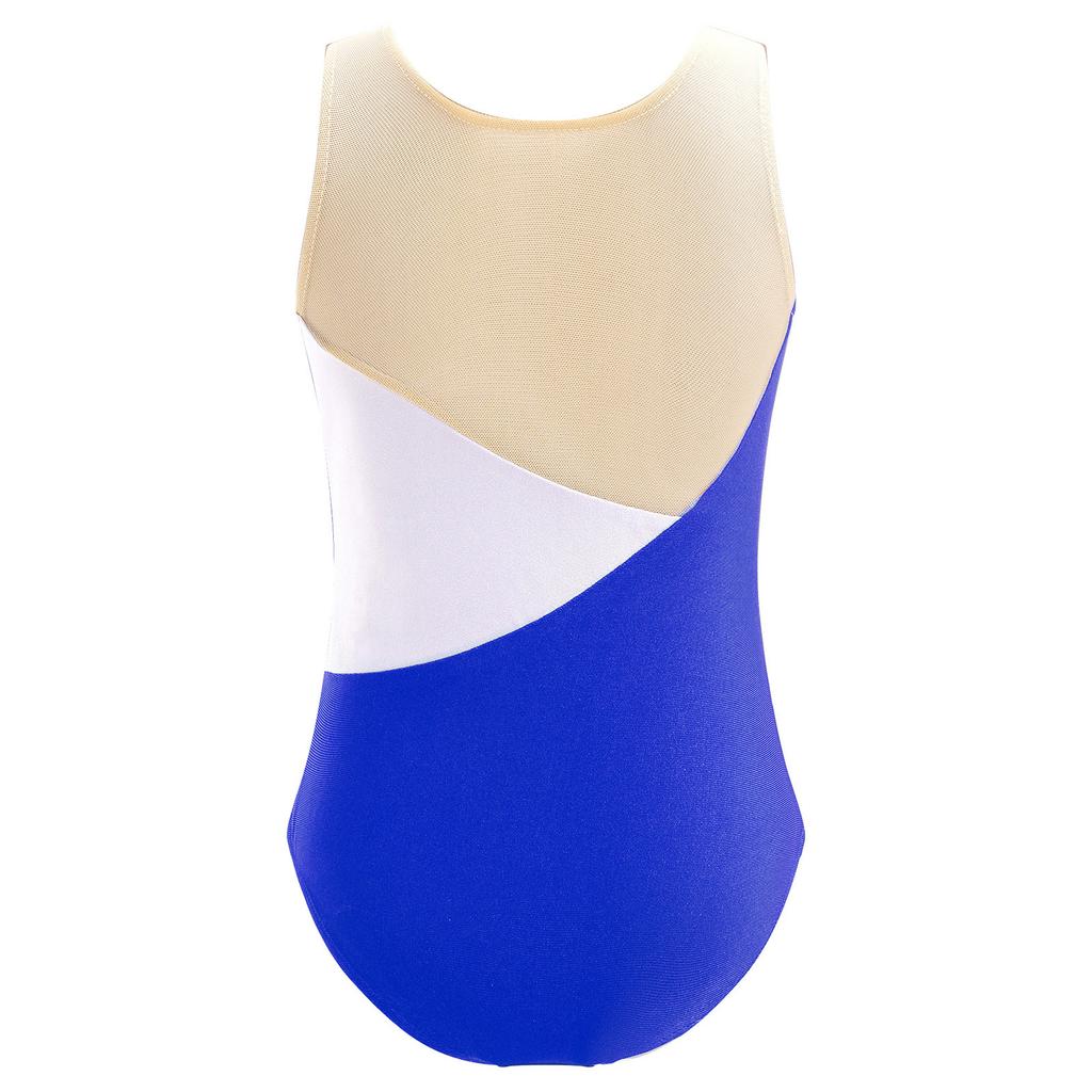 Tuta da Ballo Balletto per Bambina Senza Maniche Patchwork in Rete Paillettes Scintillanti Strass Sintetici Leotard