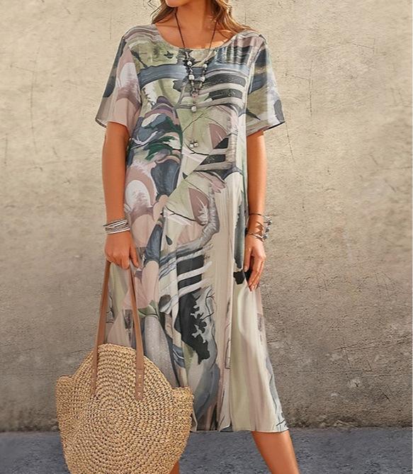 

Летнее женское платье с круглым вырезом и коротким рукавом, свободное, повседневное, с принтом, праздничные, винтажные женские платья для женщин XXXXXL