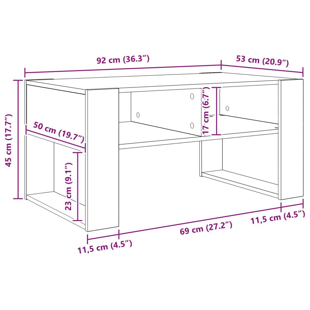 Artisan Oak Coffee Table 92 x 53 x 45 cm Wood Based Material