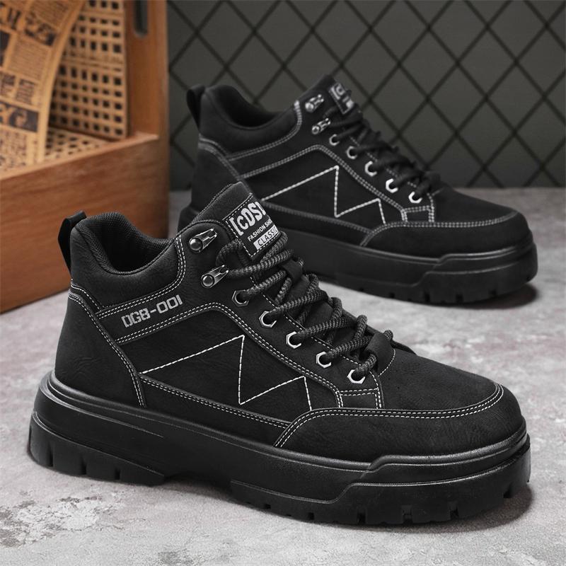 Mens High Top Boots Autumn Fashion Outdoor Anti Slip Casual Comfortable Work Boots Breathable Wear-Resistant Walking Shoes