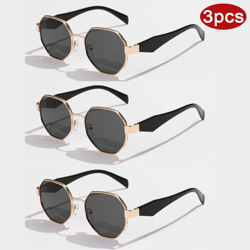 3pcs  Fashion Metal Frame Polygonal Sunglasses Women Gradient Driving Sun Glasses Female Stylish Outdoor Vacation Shades UV400
