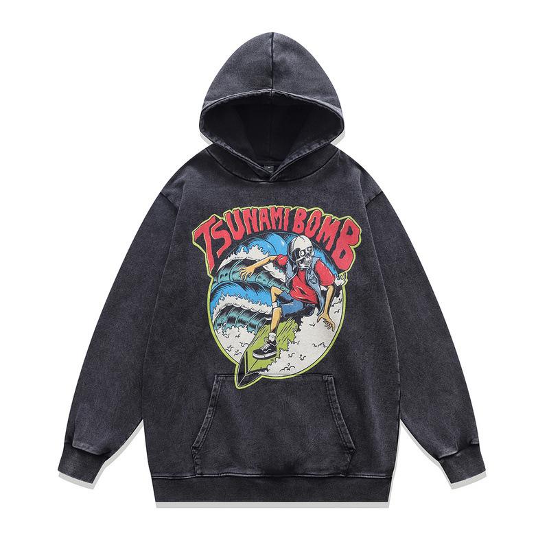 430G Schwere Baumwoll-Kapuzenjacke Retro-Cartoon Direktdruck Gebratene Farbe Pullover Für Männer Und Frauen