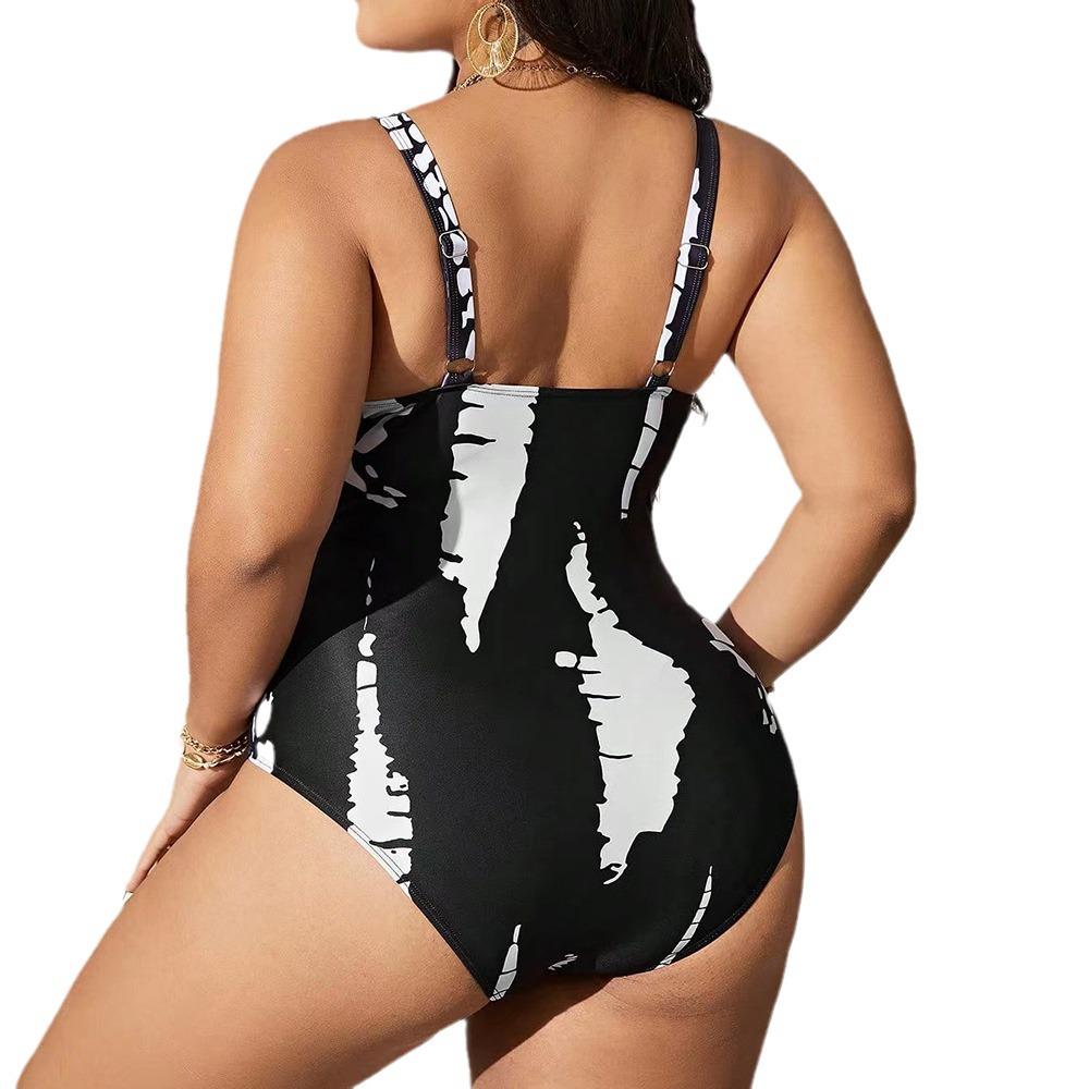 European & American Plus Size One-Piece Swimsuit: Conservative Cover-Up, Slimming Bikini Swimwear with Print Design for Women