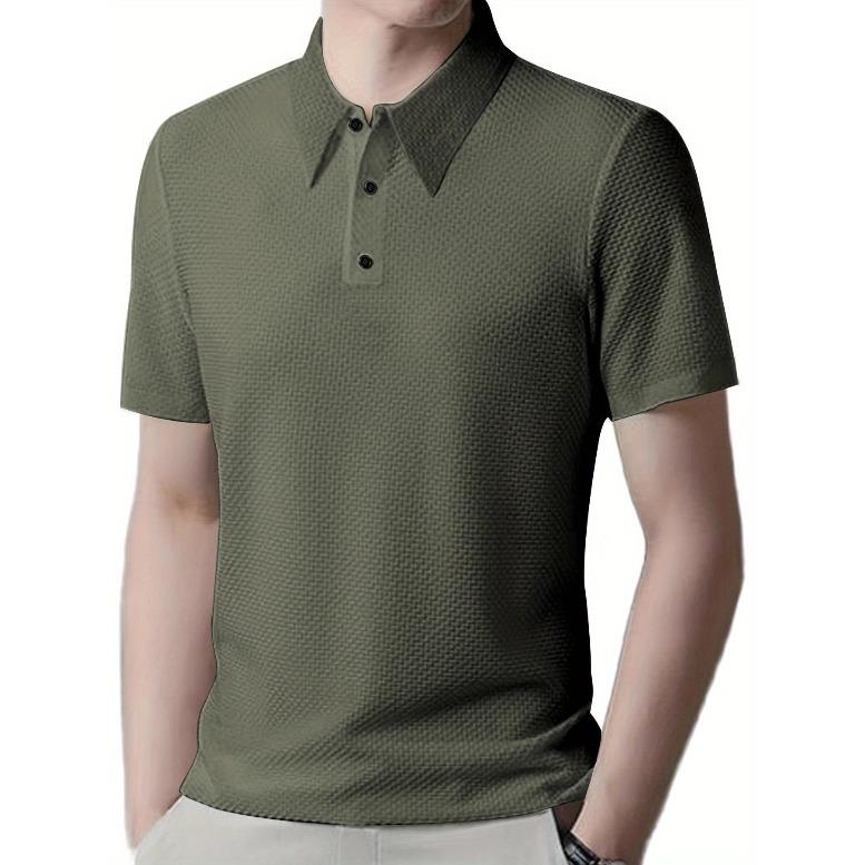 Summer New Men's Short-sleeved T-shirt Polo Shirt Lapel Button European and American Heavy Casual T-shirt