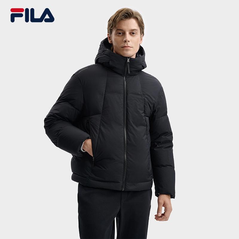 FILA White Casual Commuter Classic Simple Protective Warm Hooded Down Jacket Men Outerwear Black F11M543910FBK