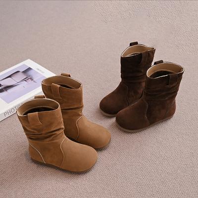 Retro Pile Kinderlaarzen voor Meisjes Modieuze Velvet Korte Laarzen Stijlvolle Mid-kuit Western Laarzen