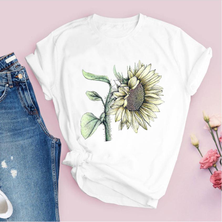 

Fashion Flower Graphic Woman T-Shirt 90S Summer Loose Short Sleeve Female Tops Children Blouses Streetwear Y2K Clothes XXXL білий