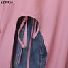 VONDA Plus Size Women Casual Loose V Neck Long Sleeve High Split Irregular Long Blouse Tops