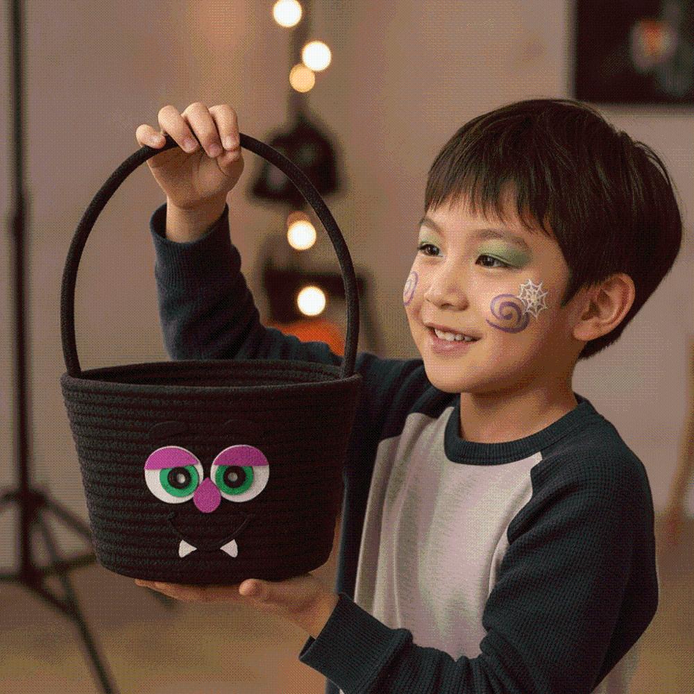 Braided Pumpkin Candy Bucket Orange Trick Treat Tote Kids Gift Hamper Woven Storage Pouch Teachers
