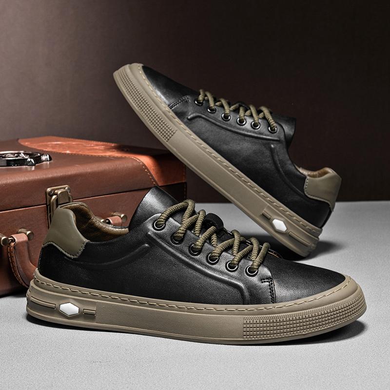 

Модные мужские кожаные повседневные туфли Мужская обувь Люксовые брендовые модные кроссовки для мужчин Обувь ручной работы на шнуровке Универсальная классическая обувь для скейтбординга 44 чёрный