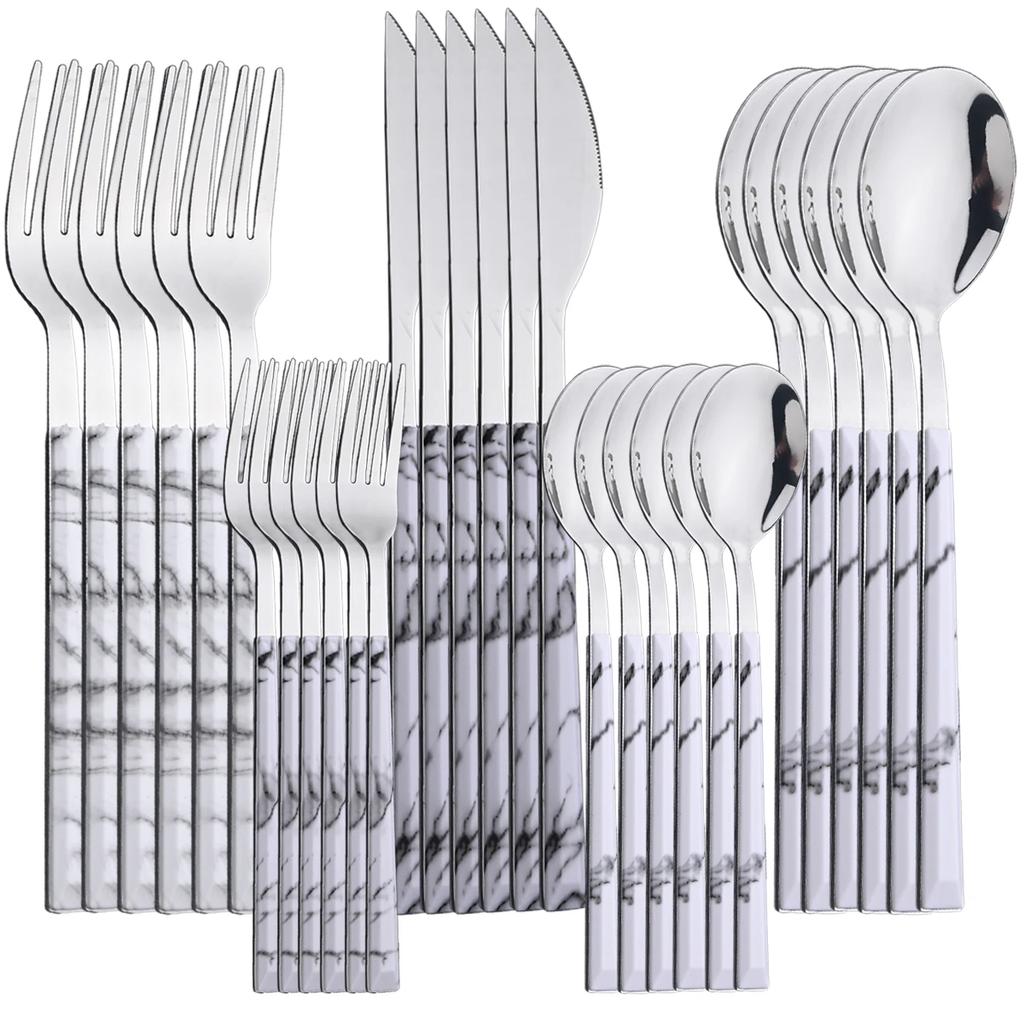 30Pcs Cutlery Set Stainless Steel Imitation Marble Flatware Fork Spoon Knife Dinner Kitchen Dinnerware Silverware Tableware Set