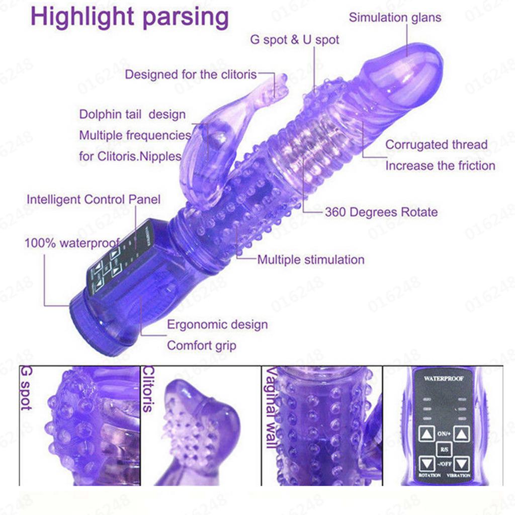 Waterproof Bunny Dildo G-Spot Multi-Speed Massager Mermaid Turn Bead Stick