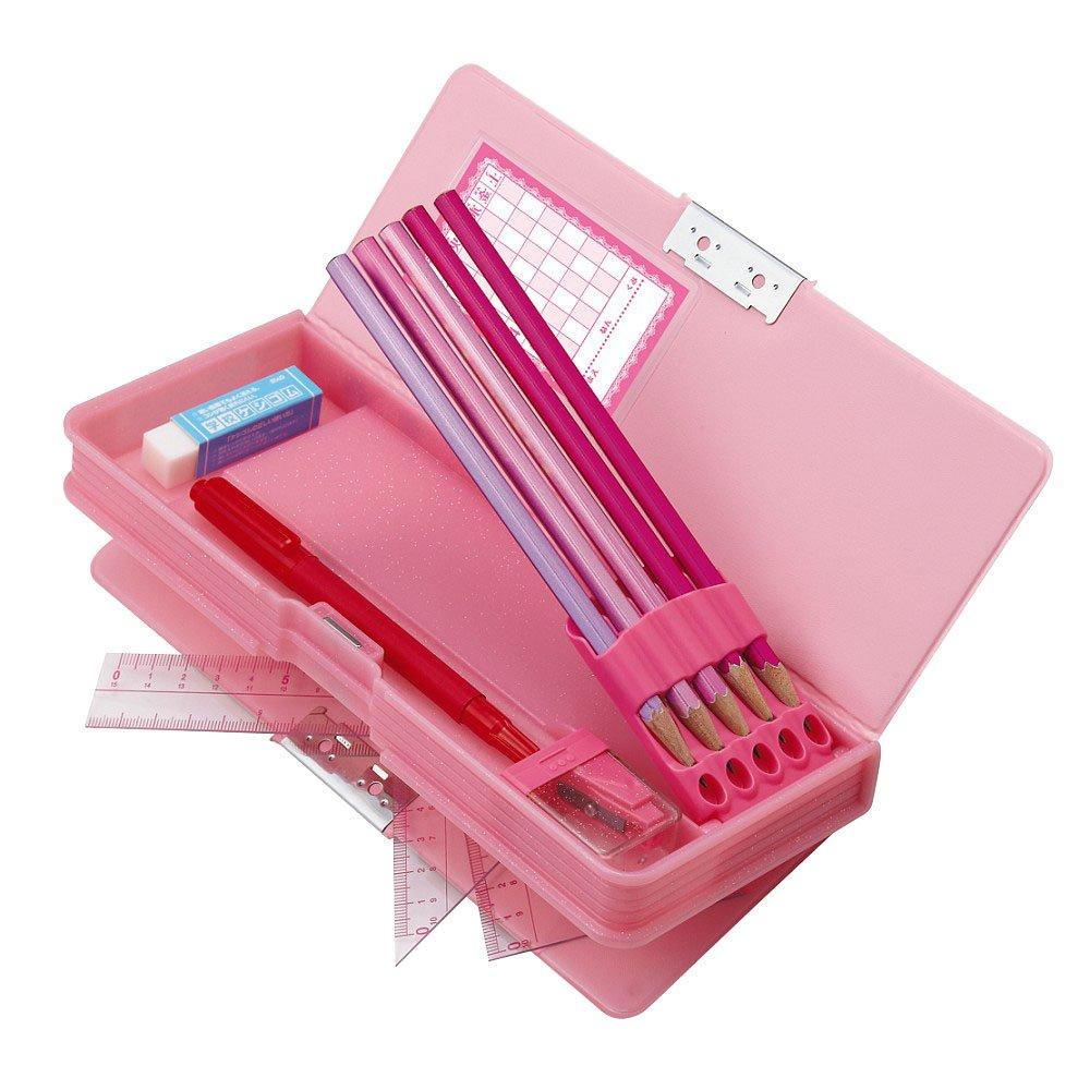 Kutsuwa Glitter Pukkuri 2-Door Pencil Case, Pink, with Shavings, SF007PK