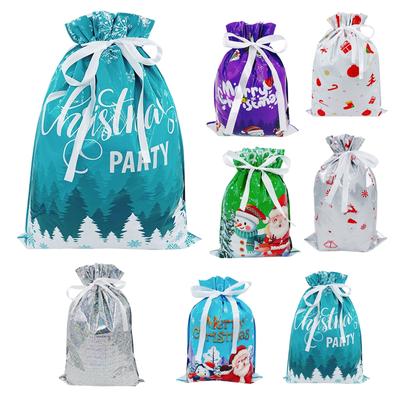 Drawstring Christmas Gift Bags, New Foil Gift Bags, Decorative Gift For Holiday Celebrations, Portable Multicolor Gift Pouches For Kids