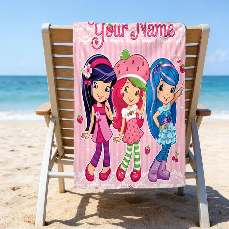 Custom Name Beach Towel Straw-berry Sweet Moment Beach Towel, Soft Microfiber, Gift for Her/Him, Birthday, for Pool, Beach, Travel, Fan gifts