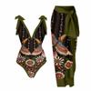 Womens Vintage Floral Print One-Piece Swimsuit With Detachable Skirt Cover-Up Beach Pool Resort Vacation