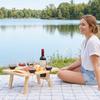 Foldable Bamboo Wine Table with 4 Glass Holder and 1 Bottle Slot Portable Outdoor Picnic Table for Camping Beach Party
