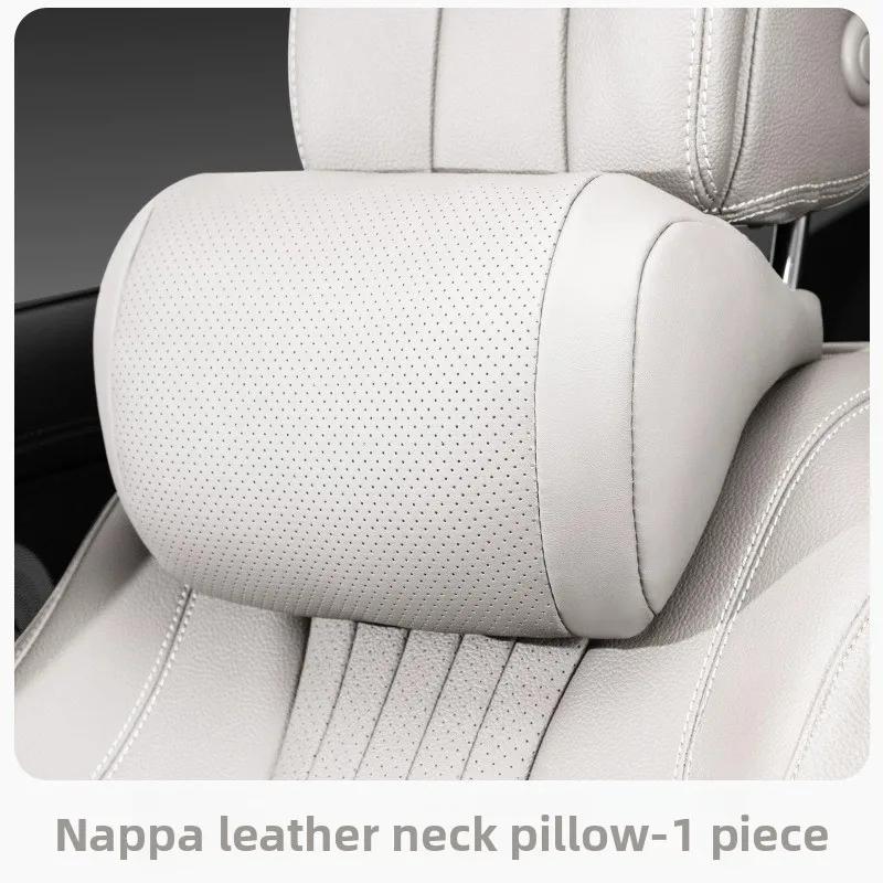 Luxury Nappa Leather Car Seat Headrest Universal Car Interior Seat Protect Neck Pillow Soft and Fluffy, Suitable for All Seasons