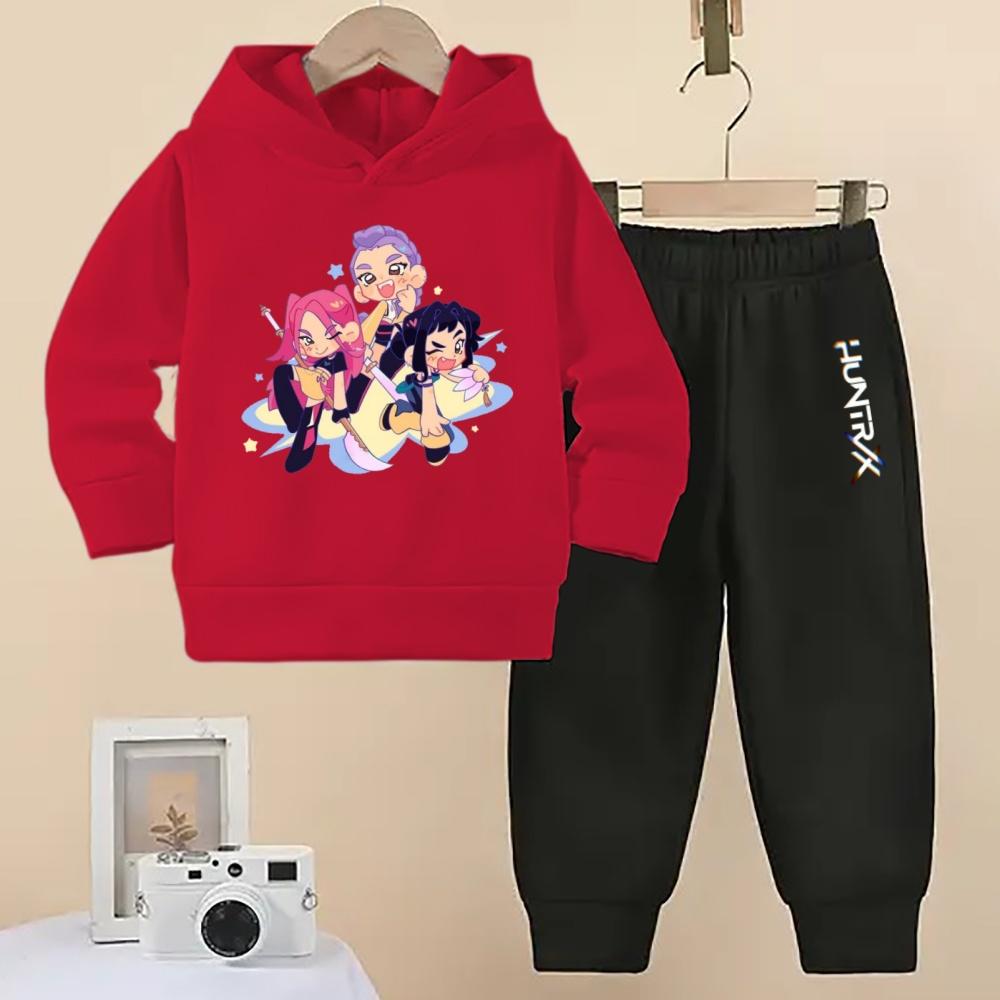 Wunderschöne KPOP Devil Hunter Jungen und Mädchen Frühling und Herbst Kinder Mode Hoodie+Sporthose Lässiges Komfort-Set