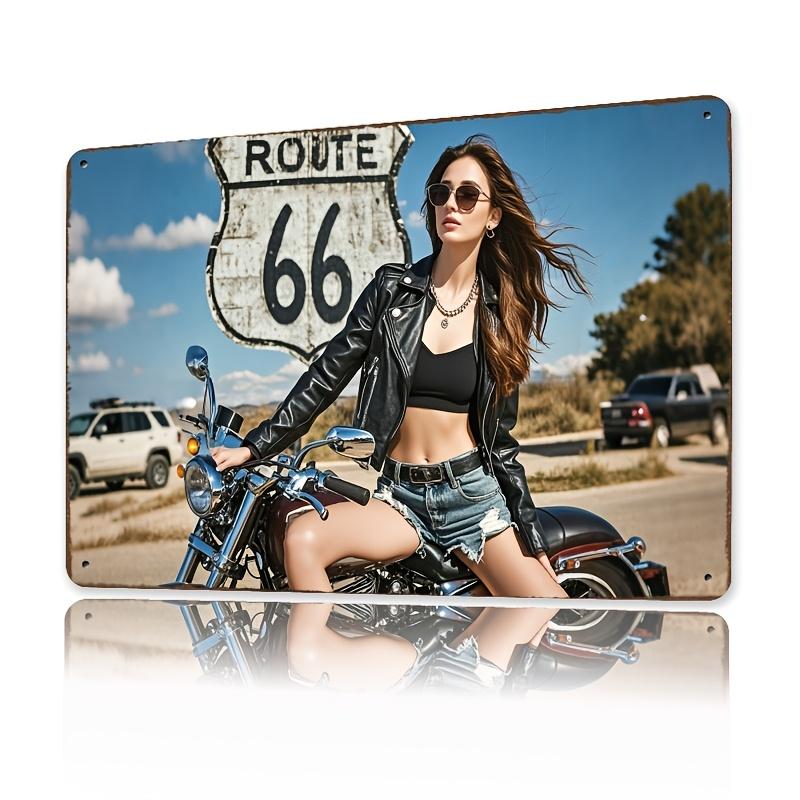 

Vintage Route 66 Motorcycle Girl Metal Sign Iron Wall Art Perfect for Home Party Decor IndoorOutdoor Use Great Gift Ide aluminum 20x30cm