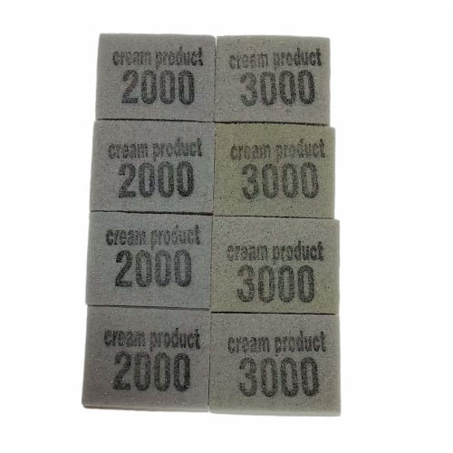 

Mini-sized sponge abrasive set: sponge file, sponge pad, and file (2000 and 3000 grit)