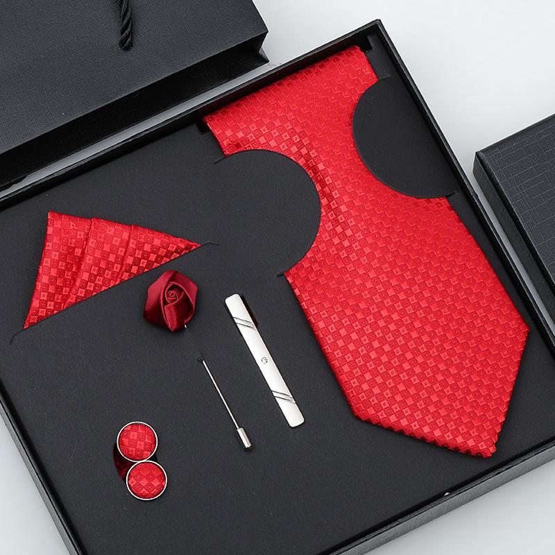 Tie Bow Tie Six-Piece Tie Men'S Dress Business Korean Edition Blue Black Red 8Cm Wedding Groom Tie