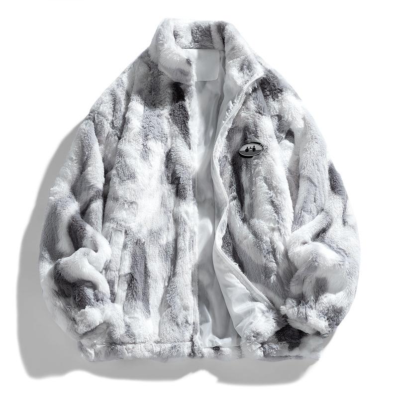 Lamb Wool Jacket for Men and Women, Versatile In Autumn and Winter, Loose Tie-dye Warm and Thickened Couple Stand-up Collar Jacket