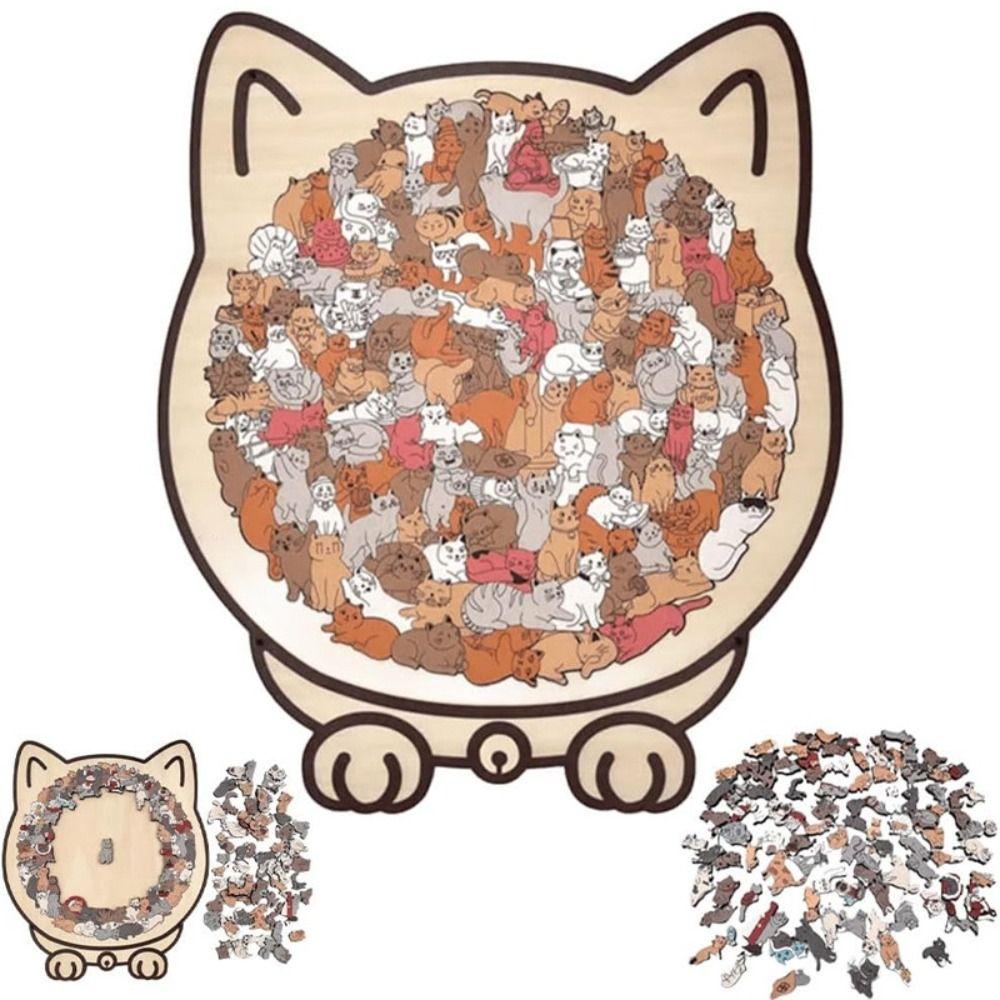 Brain Burning Cat Wooden Puzzle Animal Puzzle Unique Irregular Puzzle Cat-shaped Jigsaw  For Adults