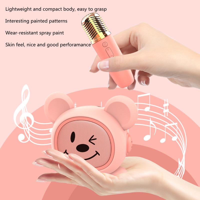 Cartoon K Song Multifunctional Desktop KTV Microphone Speaker with High-Definition Sound, Smile Face, and Cute Ears.