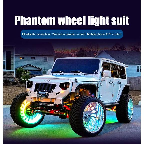 Symphony LED Car Hub Lamp Double Sided APP Remote Sound Control Waterproof Neon Wheel Ring 12V Auto Decorative Atmosphere Light